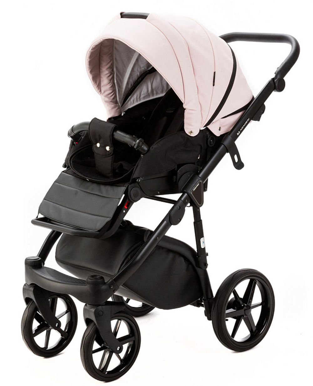 Детская коляска Adamex Nola Deluxe 2 в 1 N-SD102 (РОЗОВ.ПУДРА КОЖА + ЧЕРН.КОЖА)