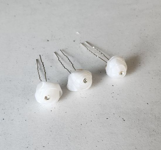 Набор шпилек "Розы" органза, 10 шт, белый