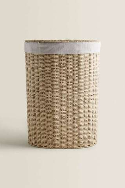 ZARA HOME КОРЗИНА ДЛЯ БЕЛЬЯ С ТКАНЕВОЙ ПОДКЛАДКОЙ, СВЕТЛО-БЕЖЕВЫЙ