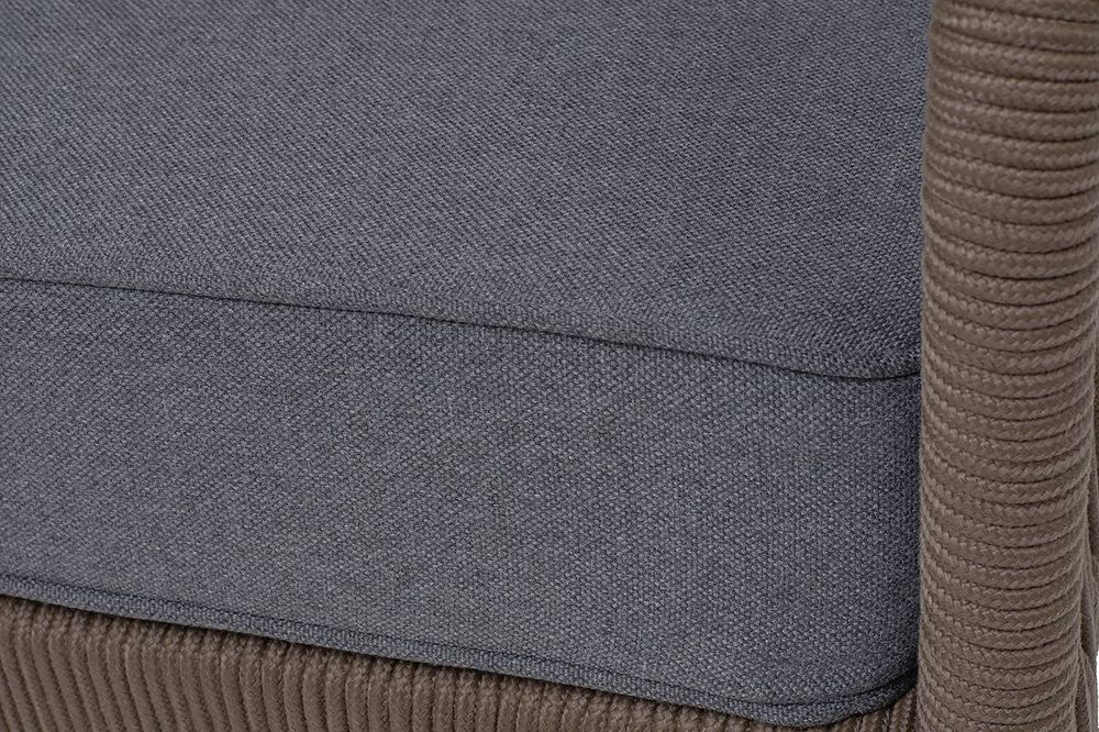 "Канны" диван 3-местный плетеный из роупа, каркас алюминий коричневый (RAL8016) муар, роуп коричневый круглый, ткань темно-серая 027