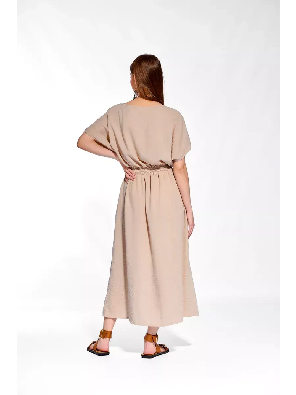 Платье длинное летнее из хлопка и льна жатка