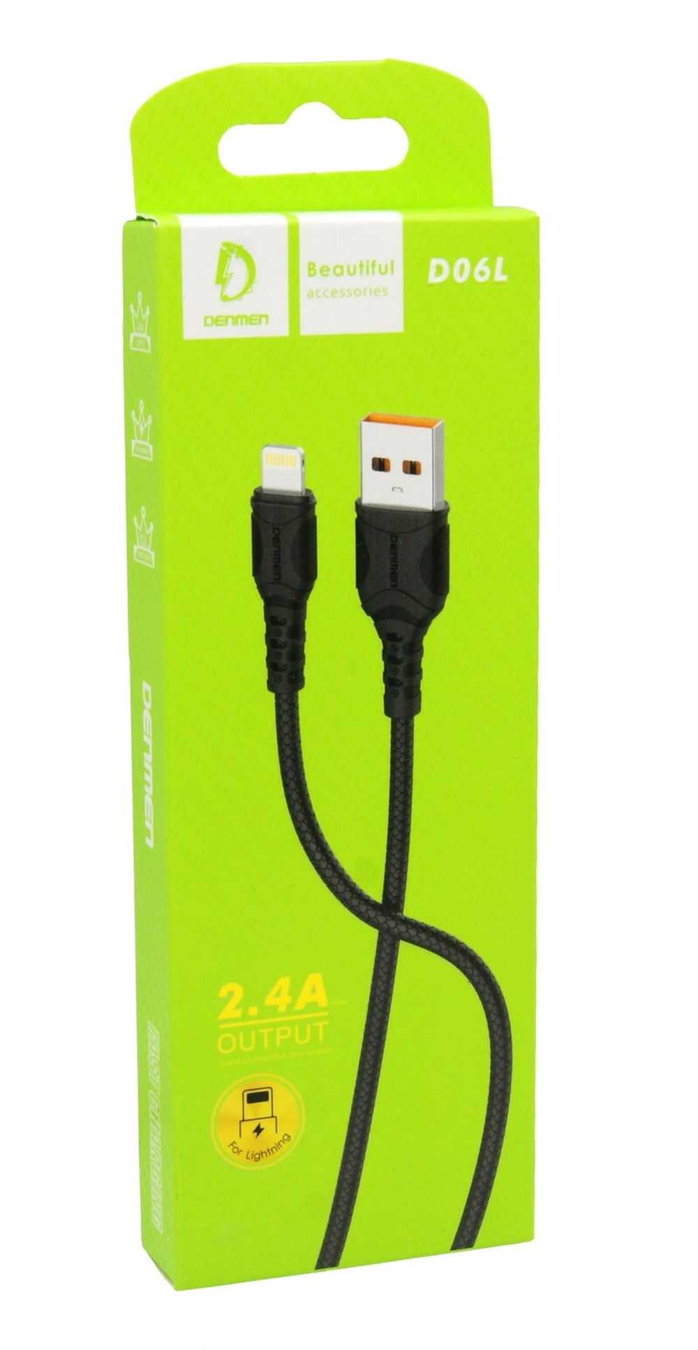 Кабель USB - Lightning DENMEN D06L 2.4A (черный) 1м