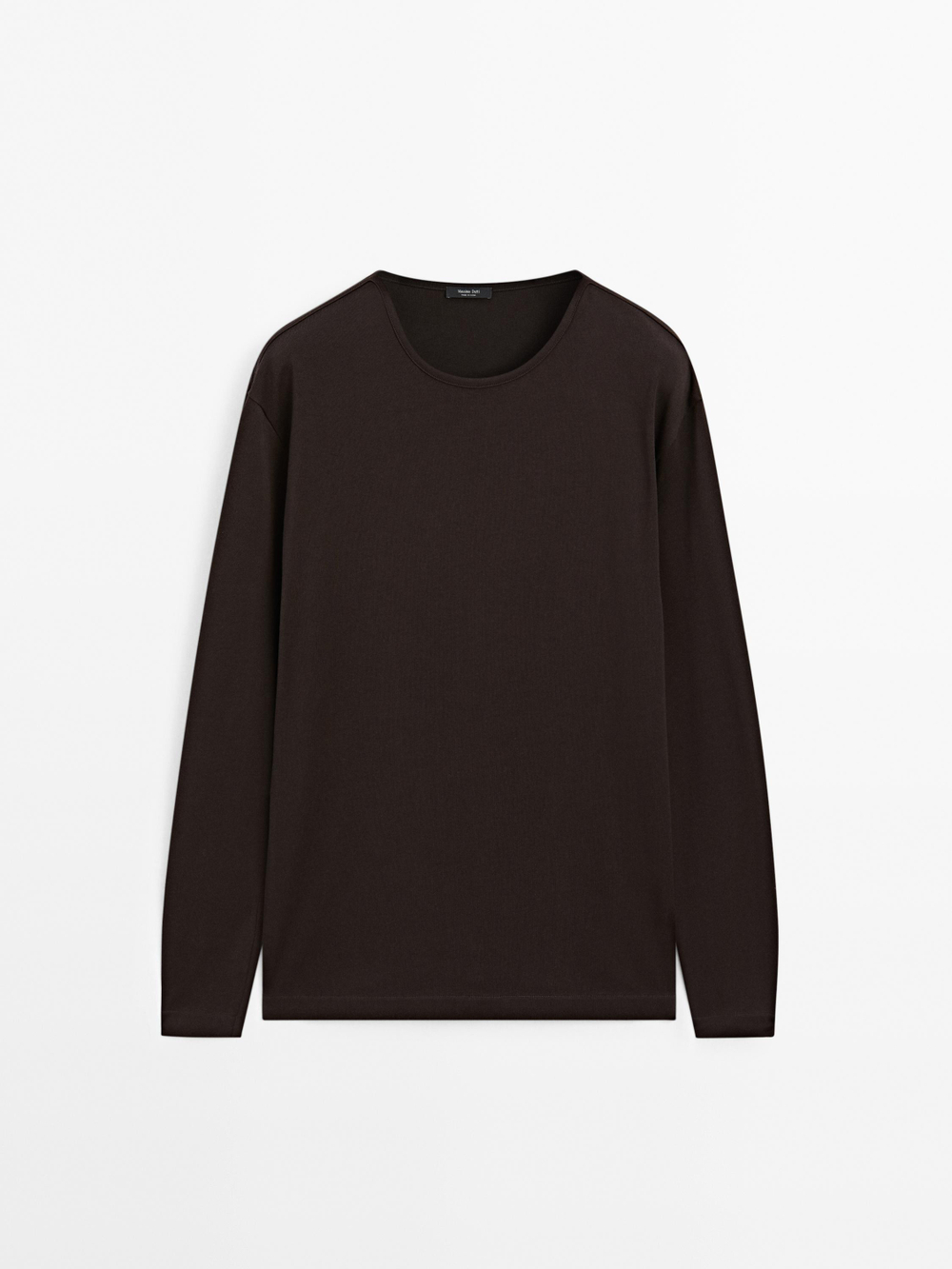Massimo Dutti Футболка с длинными рукавами из плотной ткани, шоколадно-коричневый