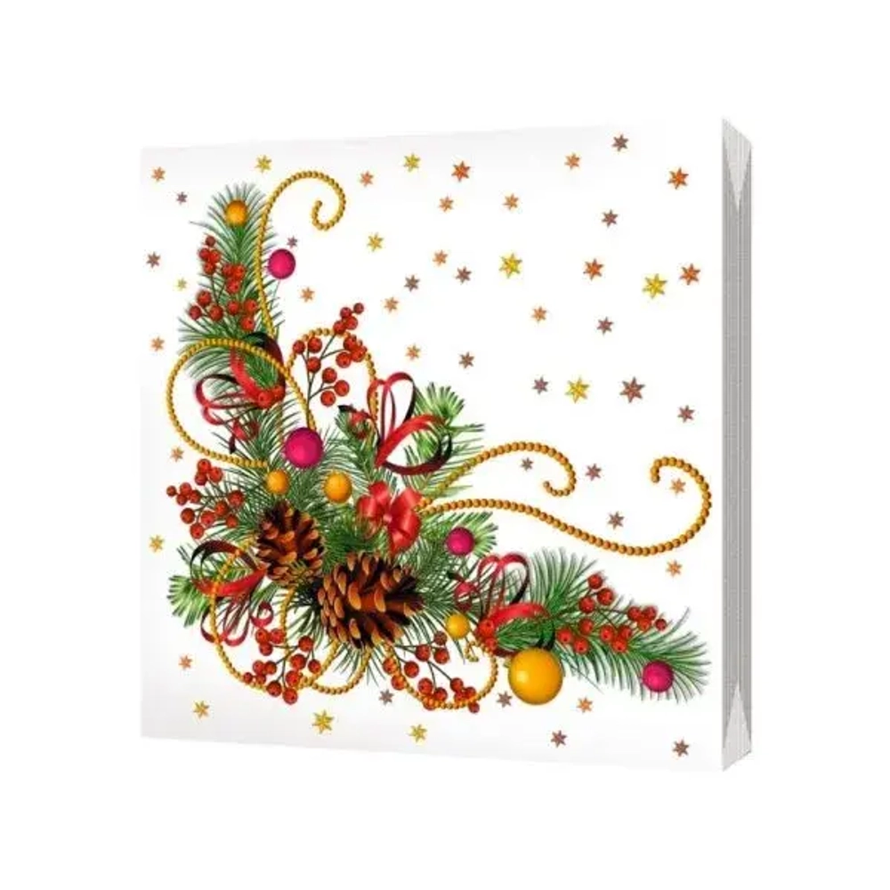 Салфетки бумажные круглые RONDO Новогодний венок, d-32см, 3 слоя, 12л