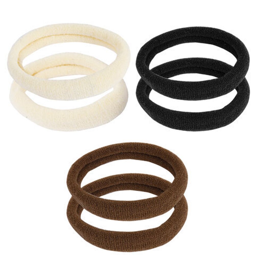 Резинки для волос НАБОР 6 шт., мягкие, большие, чёрный, коричневый, бежевый, MONTE VITA, 457045