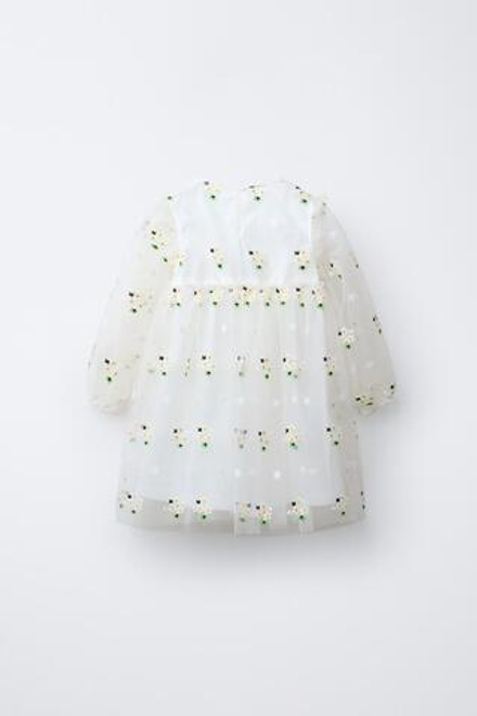 ZARA ПЛАТЬЕ С ВЫШИВКОЙ, ЖЕЛТОВАТО-БЕЛЫЙ