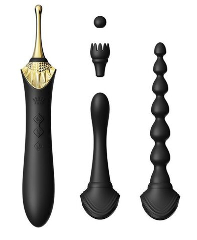 Черный вибратор с 4 сменными насадками Bess 2 (Цвет: черный)