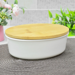 Блюдо для запекания 19см овальное с бамбуковой крышкой, фарфор