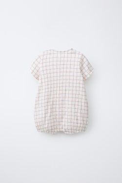 ZARA КОМБИНЕЗОН В КЛЕТКУ С ВЫШИВКОЙ, БЕЛЫЙ