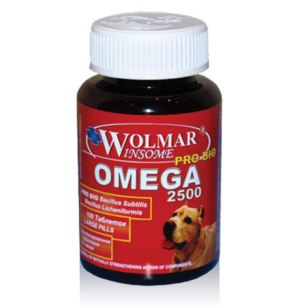 WOLMAR WINSOME® PRO BIO OMEGA 2500 	   Cинергическии мультикомплекс сбалансированный с учетом потребностей и особенностей собак средних и крупных пород, в форме близкой к 100% от ежедневной нормы потребления витаминов.200 тб