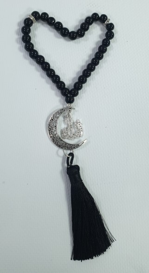 Амулет подвеска мусульманский каменные бусы, полумесяц черный (KPR)