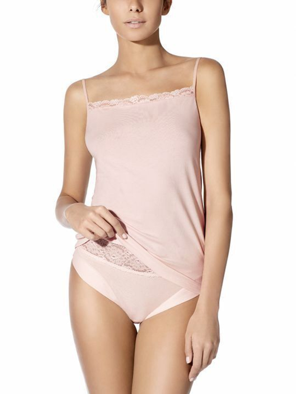 Майка на тонких бретелях Dolce Cotton с кружевом (Размер: XL) (Цвет: белый)