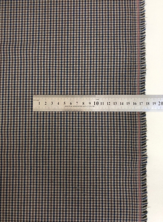 Костюмная принт клетка, синий/беж/коричн, мелкая