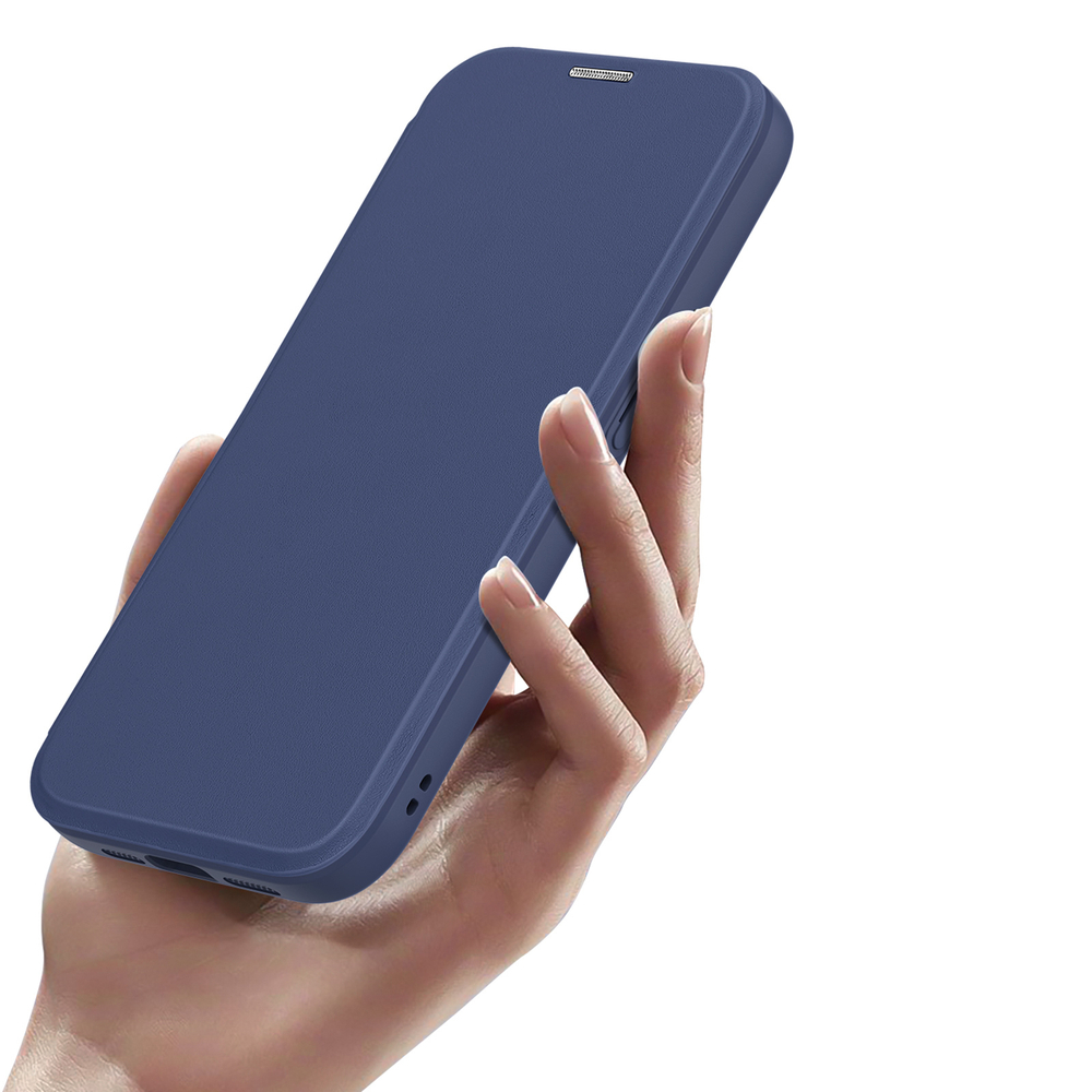 Прозрачный чехол книжка синего цвета с поддержкой MagSafe от Dux Ducis для iPhone 15 Pro, серия Skin X Pro Series Case
