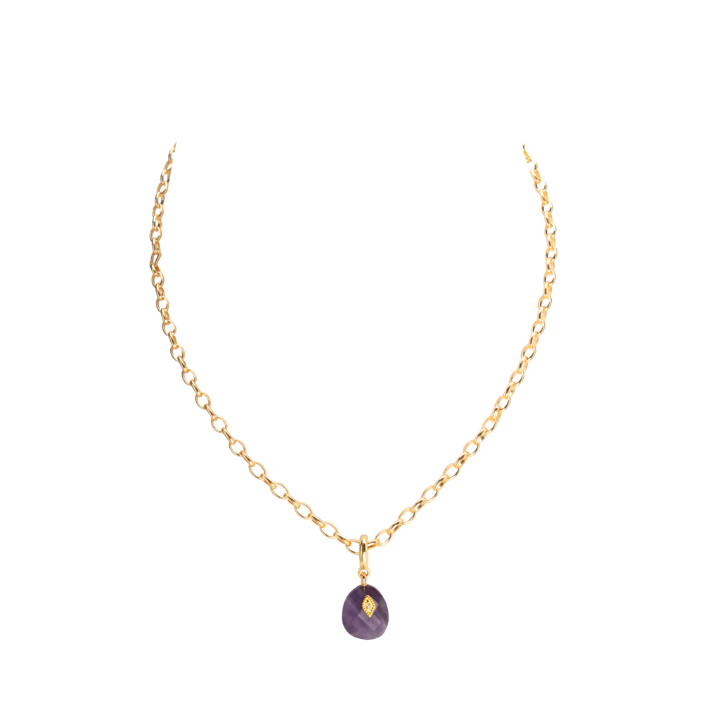 Латунная цепочка с подвеской из Аметиста, gold