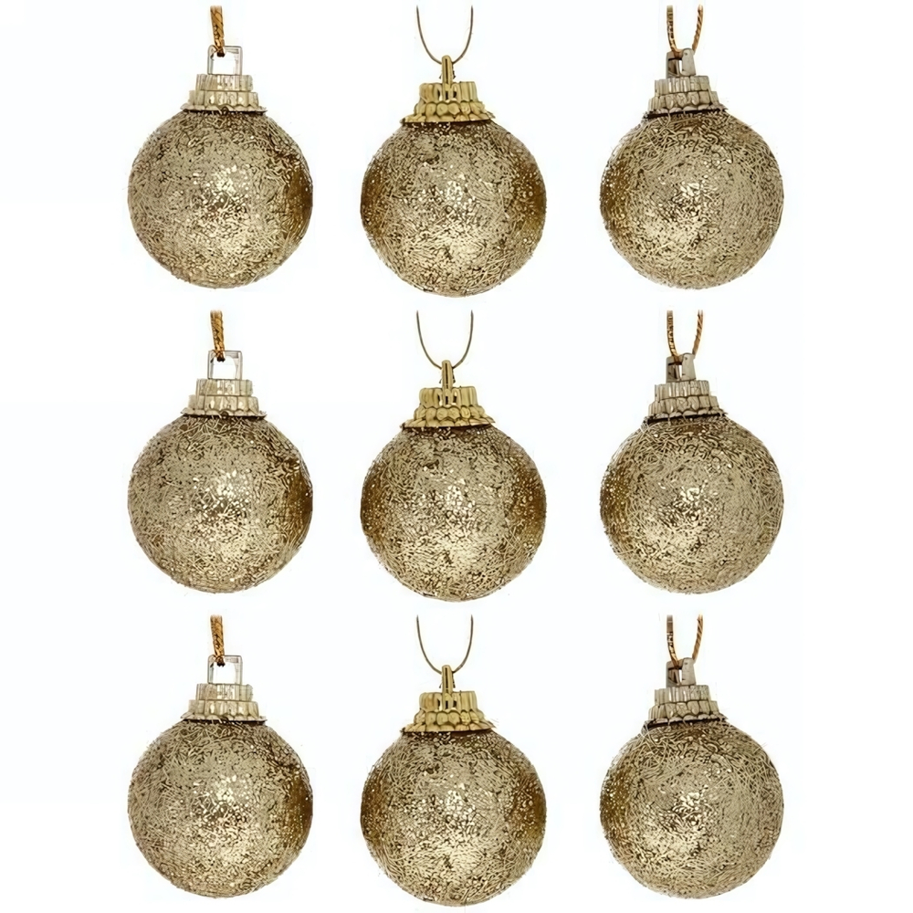 Новогодние шары 3 см (набор 9 шт) "Блестящее напыление", золото (Серпантин)