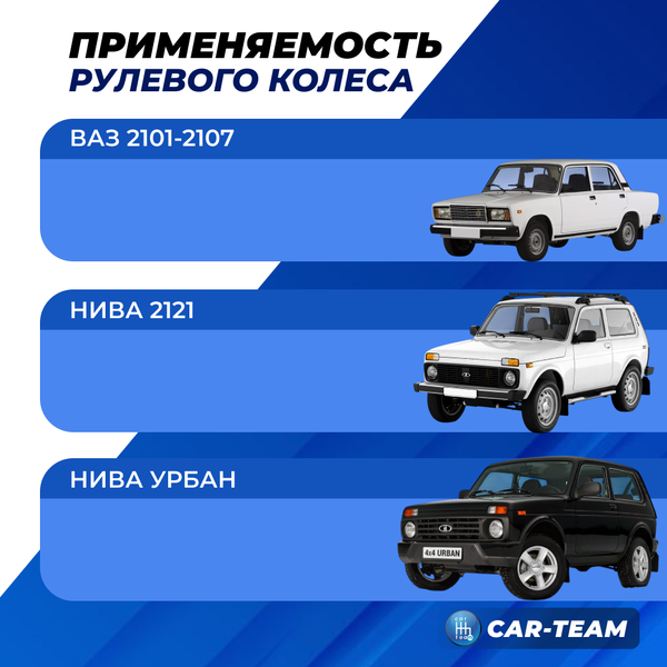 Руль "Барс" с утолщенным ободом со вставками черный лак для автомобилей ВАЗ 2101, 2105, 2106, 2107, Лада Нива 4х4