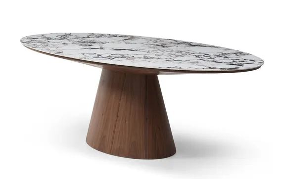 Стол овальный Ando 230х110 см, керамика Arabescato, шпон ореха