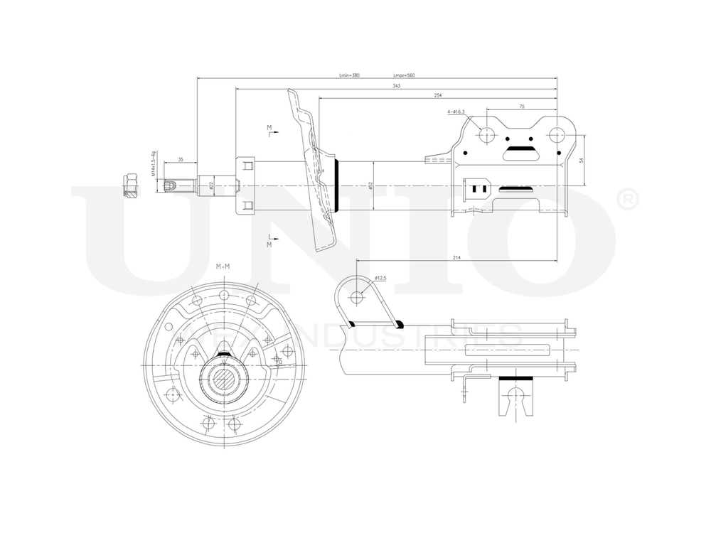 Амортизатор газовый передней подвески левый UNIO SAB-10375