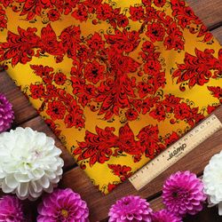 Ткань шелк Армани хохломские узоры красные