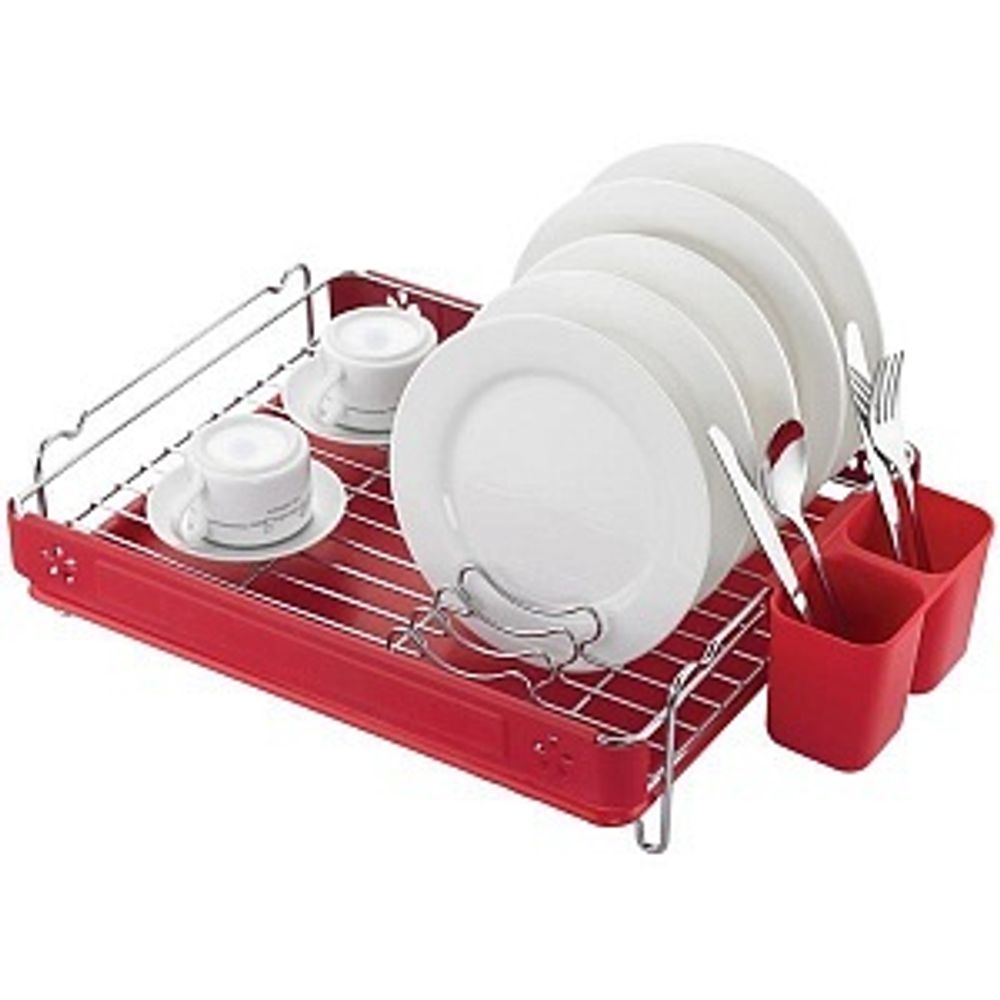 Сушка для посуды настольная 517х352х121 мм, хром/красный
