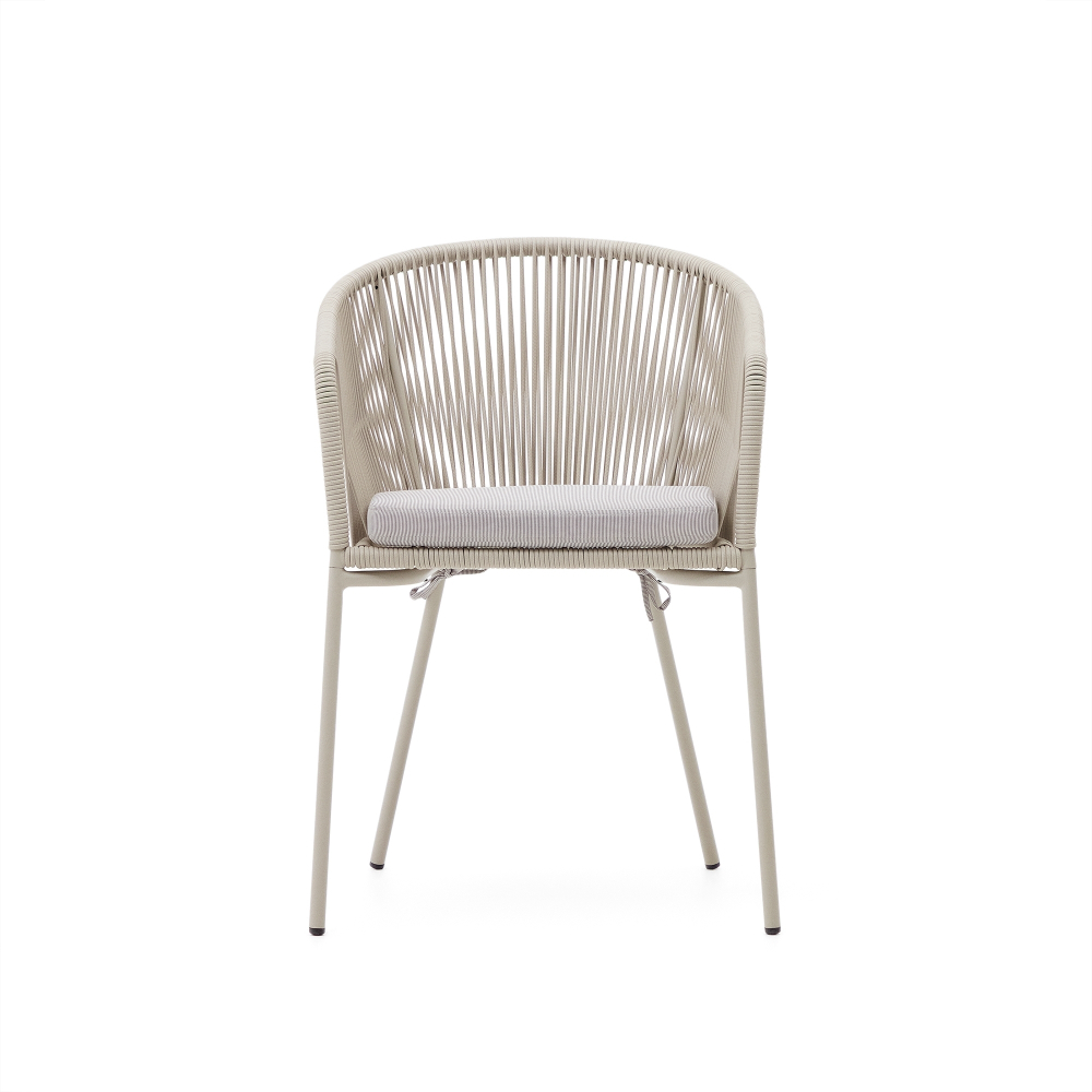 Стул Yanet с синтетической веревкой цвета экрю и ножками из оцинкованной стали