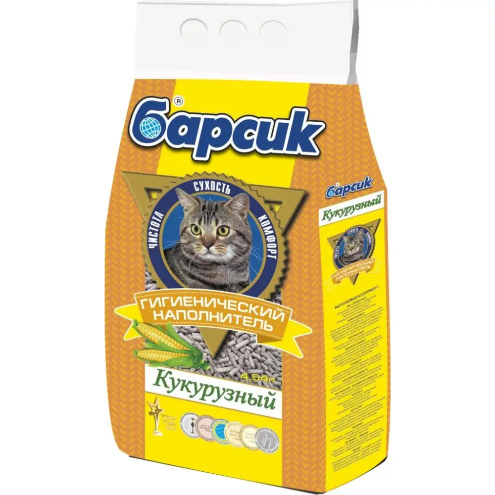 Наполнитель для кошачьих туалетов "Барсик" кукурузный, 4.54л