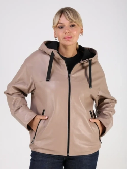 Кожаная куртка демисезонная с капюшоном короткая