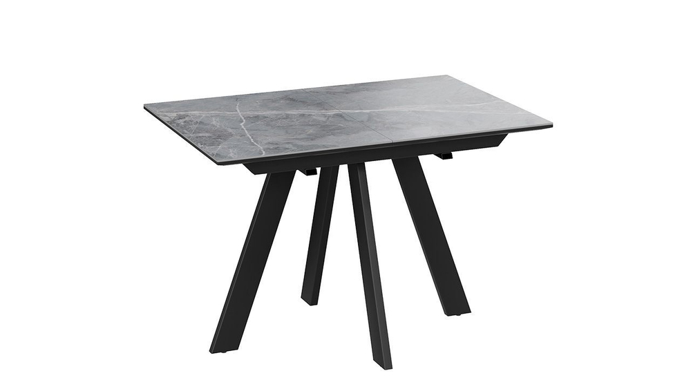 Стол кухонный обеденный раздвижной Черный муар/Керамика матовая серый мрамор 120(160)х80х76 см