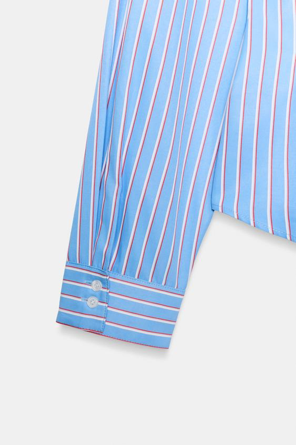 ZARA РУБАШКА ИЗ ПОПЛИНА СО СКЛАДКАМИ, КРАСНАЯ ПОЛОСКА