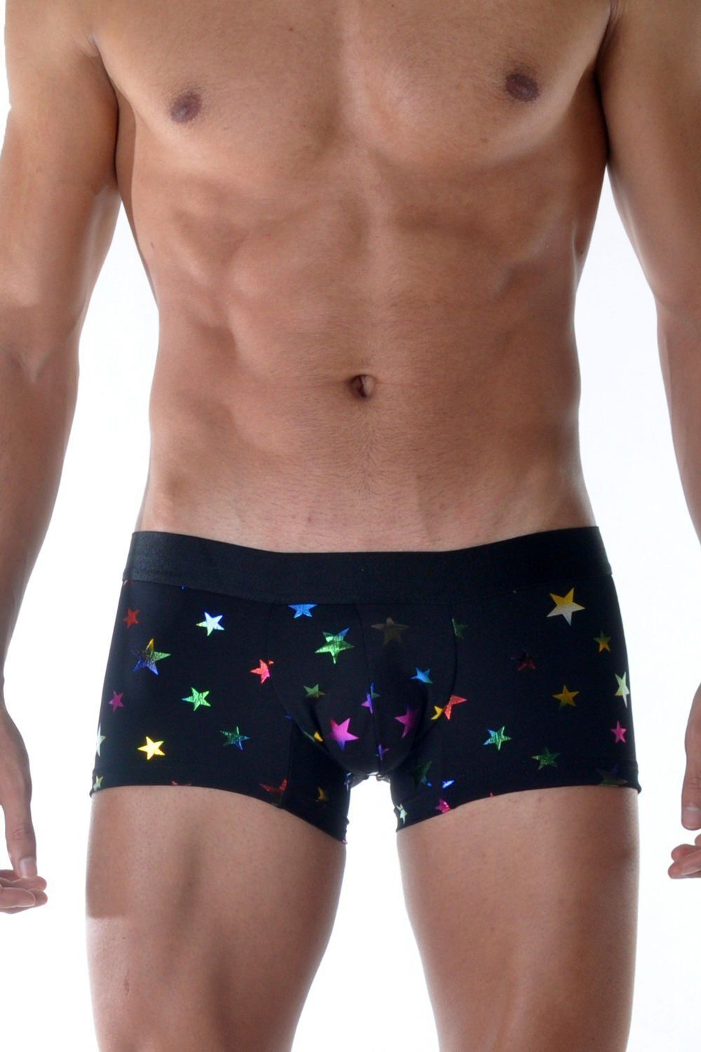 Черные мужские трусы-боксеры с разноцветными звездами (Размер: L) (Цвет: черный)