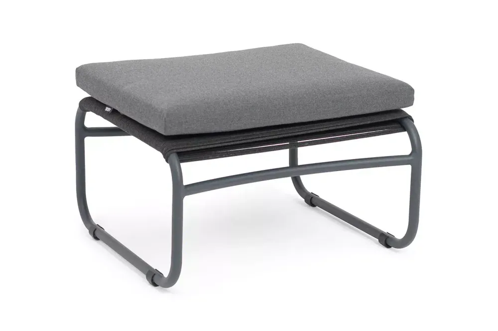 "Ането" пуф плетеный из роупа, каркас алюминий темно-серый (RAL7024) муар, роуп темно-серый круглый