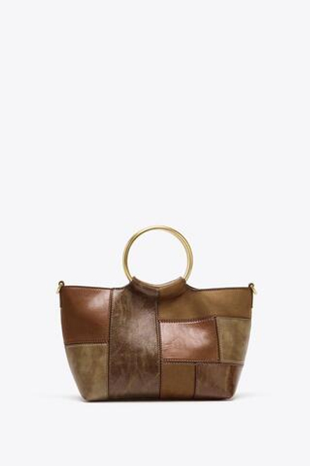 ZARA МИНИ-СУМКА-МЕШОК ИЗ ПЭЧВОРКА С ЖЕСТКИМИ РУЧКАМИ, РАЗНОЦВЕТНЫЙ