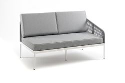 "Канны" левый модуль плетеный из роупа, каркас алюминий светло-серый (RAL7035) шагрень, роуп серый круглый, ткань серая 017