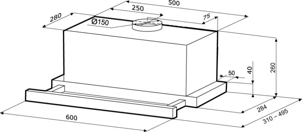 Встраиваемая вытяжка Krona KAMILLA power 600 inox 3Р