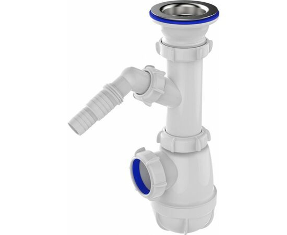 Сифон для раковины 1 1/2"х40 с металлической решеткой с отводом для стиральной машины с гофротрубой 40х40/50 Aquant B1025-30-MR