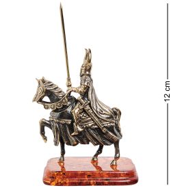Народные промыслы AM-1275 Фигурка «Рыцарь на коне с копьем» (латунь, янтарь)