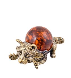 AM-3657 Фигурка «Енот» (латунь, янтарь)