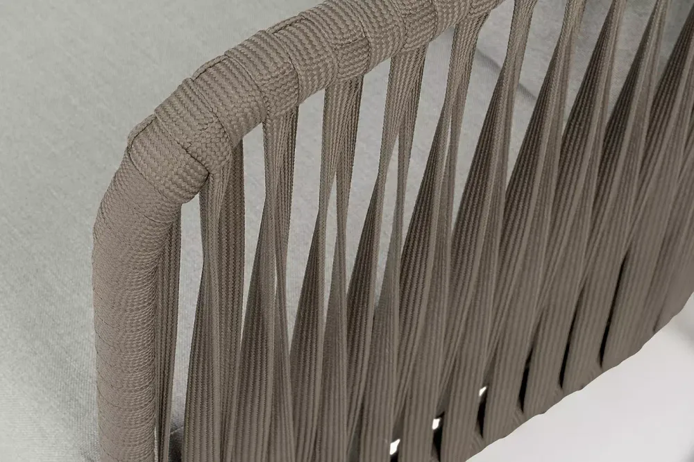 "Багамы" кресло плетеное из роупа, каркас алюминий бежево-серый (RAL7006) муар, роуп серо-коричневый 23мм, ткань светло-серая