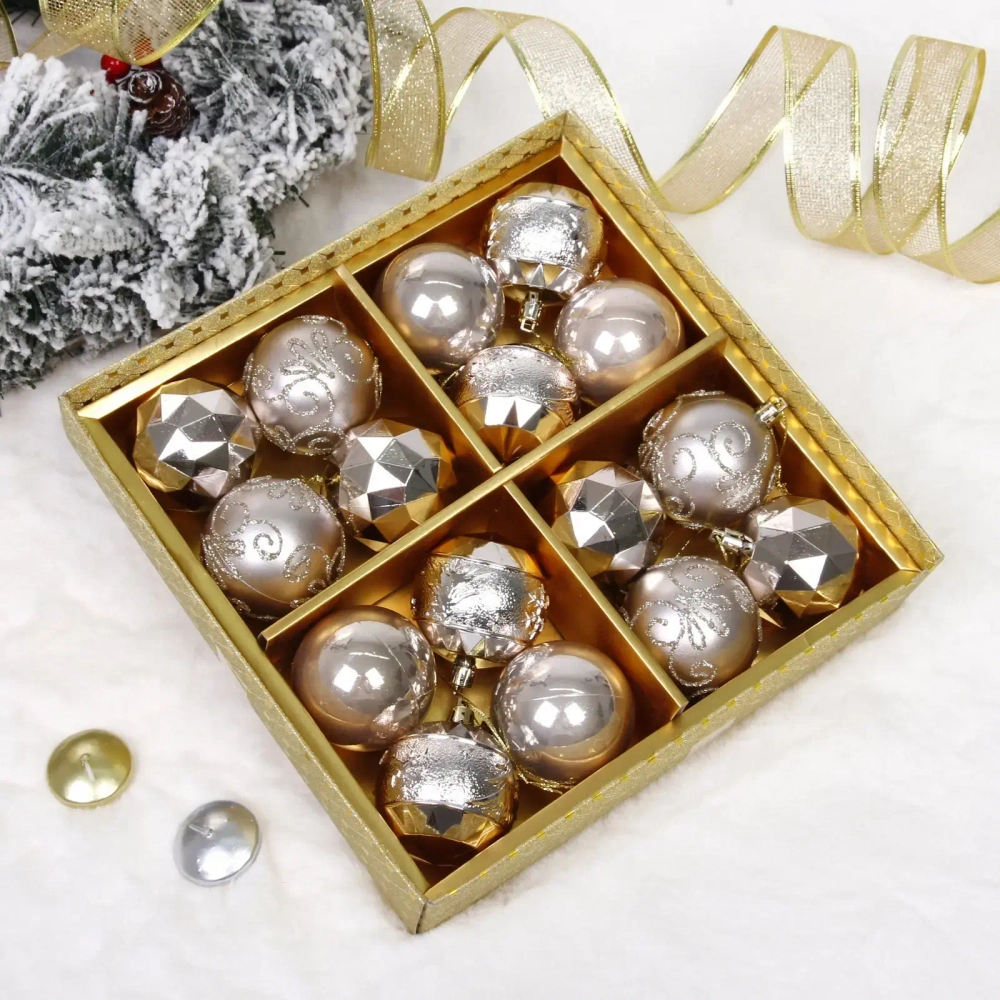 Новогодние шары «Зимняя вечеринка» 6 см (набор 16 шт), Шампань