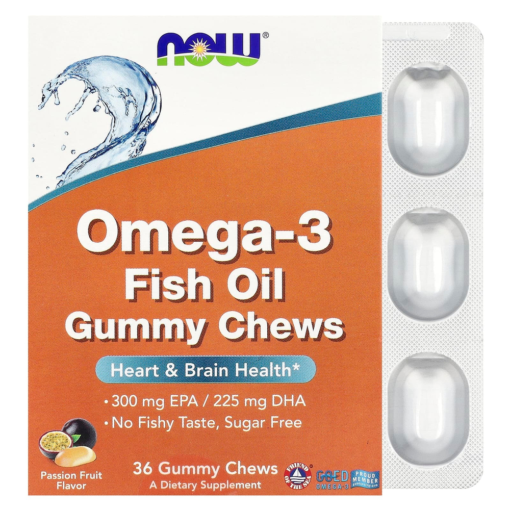 NOW Foods, рыбий жир с омега-3, маракуйя, 36 жевательных таблеток