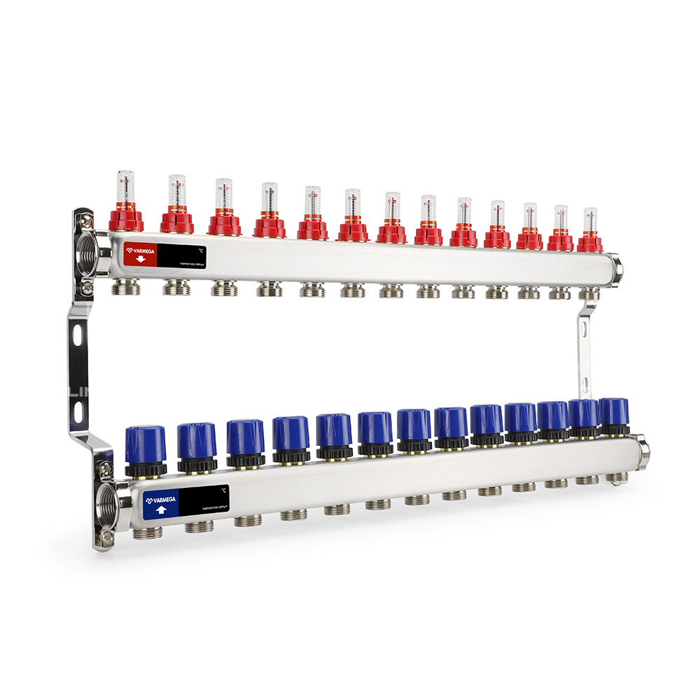 Коллекторная группа для теплого пола Varmega - 1" на 13 контуров 3/4" EK (нержавеющая сталь)
