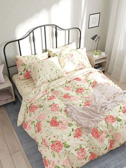 Постельное белье перкаль Сказка "Гортензия/Жасмин" 2-спальное Наволочка 50х70 см 2 шт Простынь на резинке 160x200 см Пододеяльник 175x215 см