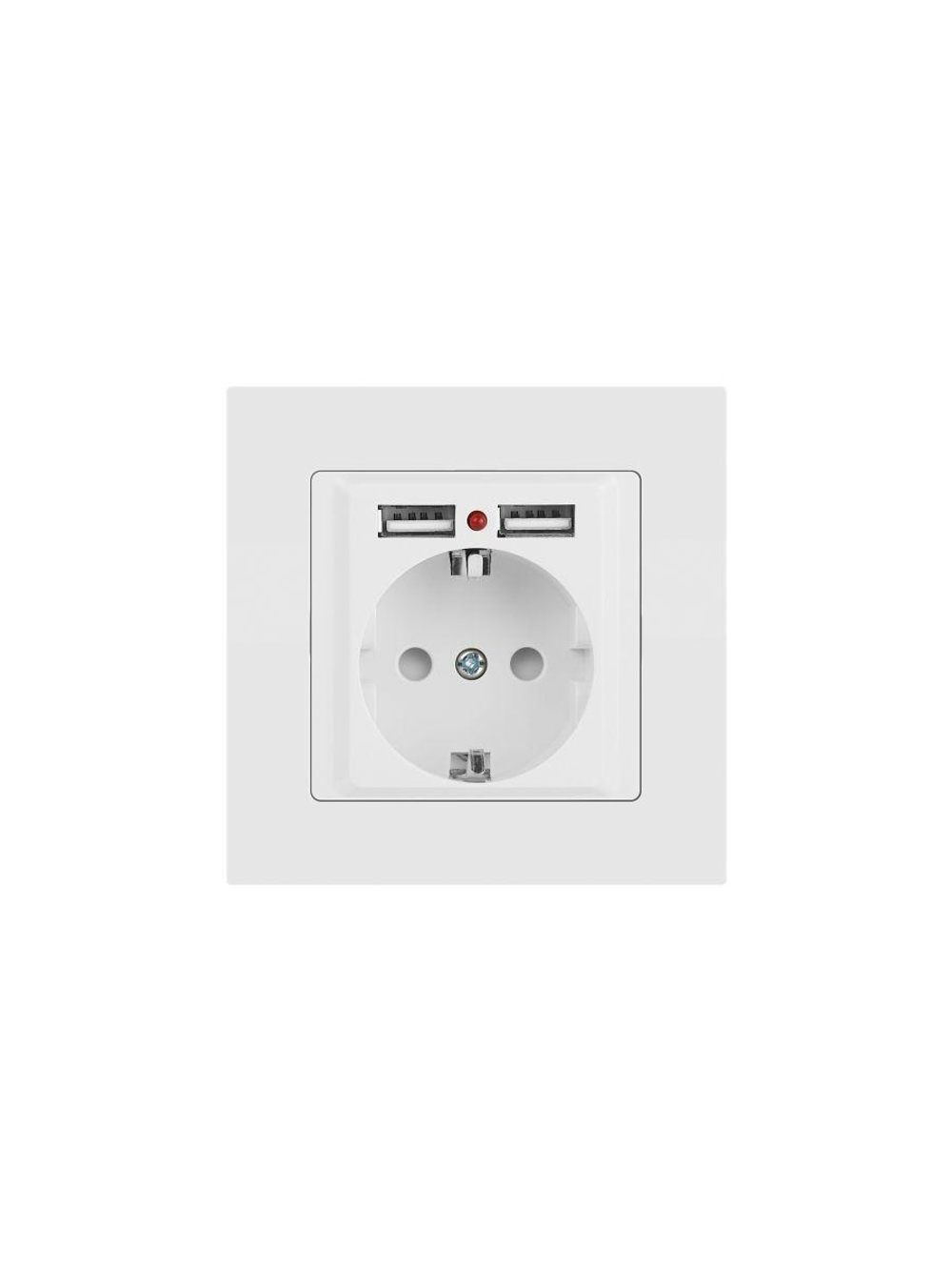 Розетка 1-м СП Accent 6-410-01М 16А IP20 250В P+E Schuko защ. шторки + 2хUSB бел. матов. Intro Б0063691