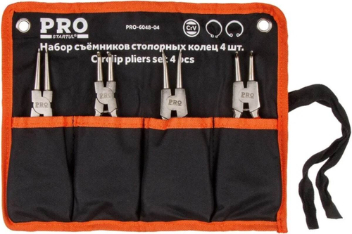 Набор съемников стопорных колец STARTUL PRO на полотне, 4 предмета PRO-6048-04