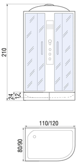 Душевая кабина RIVER  DUNAY 120/80/44  TH L 120х80 см,  тонированное стекло, поддон высокий, радио, левосторонняя