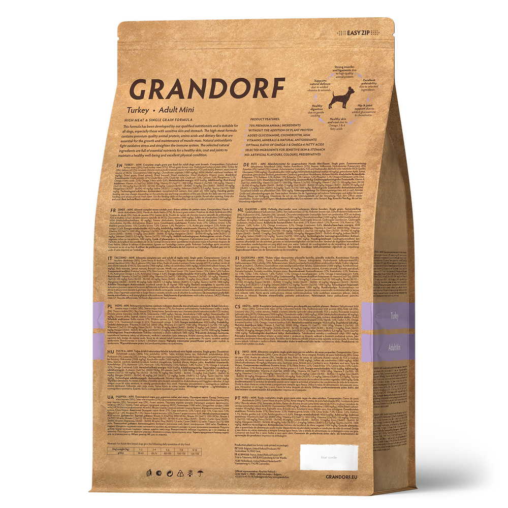 GRANDORF Adult Mini (Turkey) MONOPROTEIN для мелких пород, индейка (чувствительное пищеварение, склонность к аллергии)