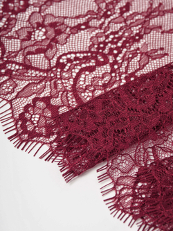 Кружево шантильи бордовое неэластичное ширина 24 см купон 2.9 м