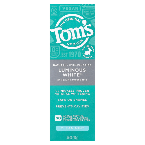 Tom's of Maine, Luminous White®, зубная паста от кариеса с фтором, чистая мята, 113 г (4 унции)