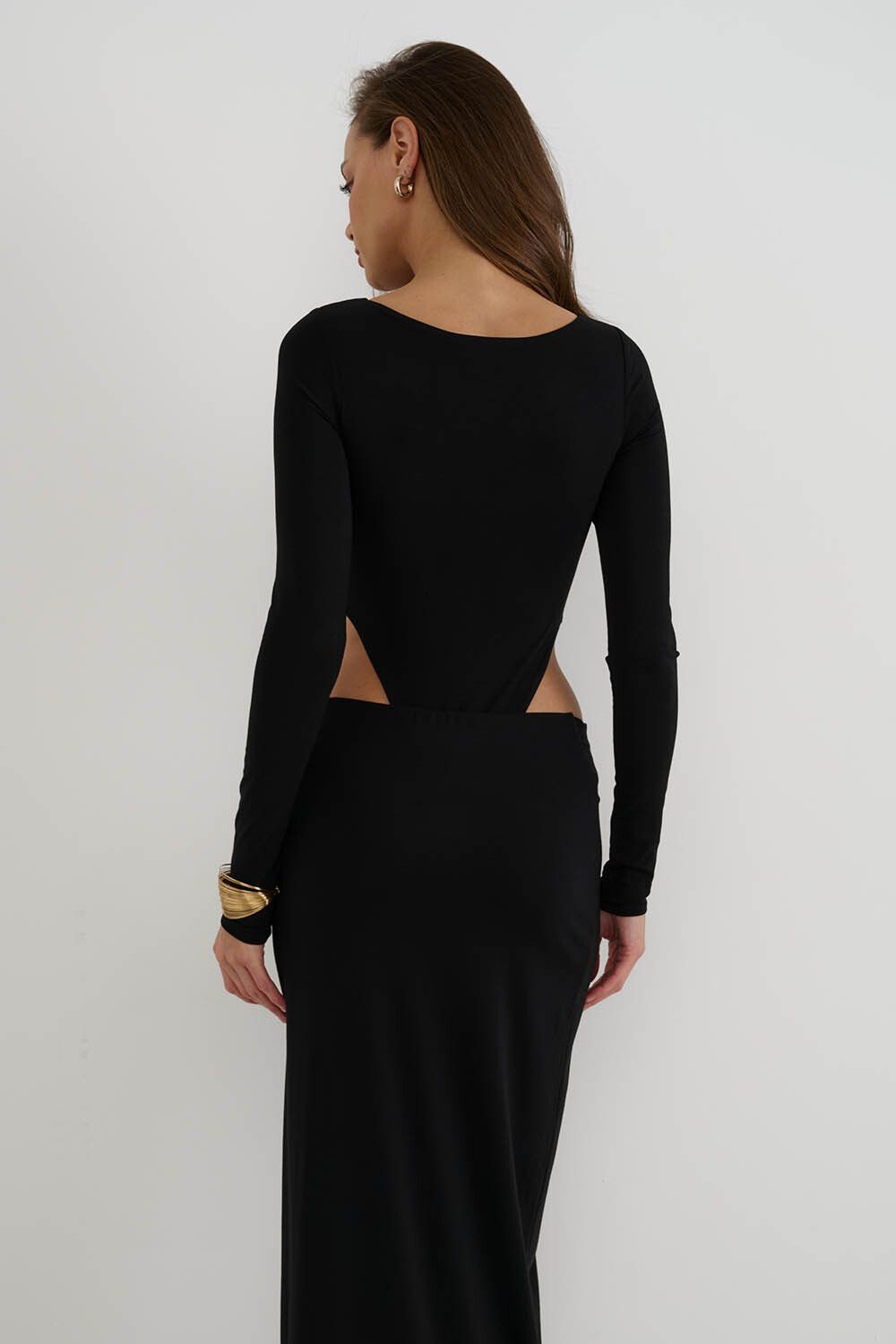 Боди с длинными рукавами из вискозы черного цвета